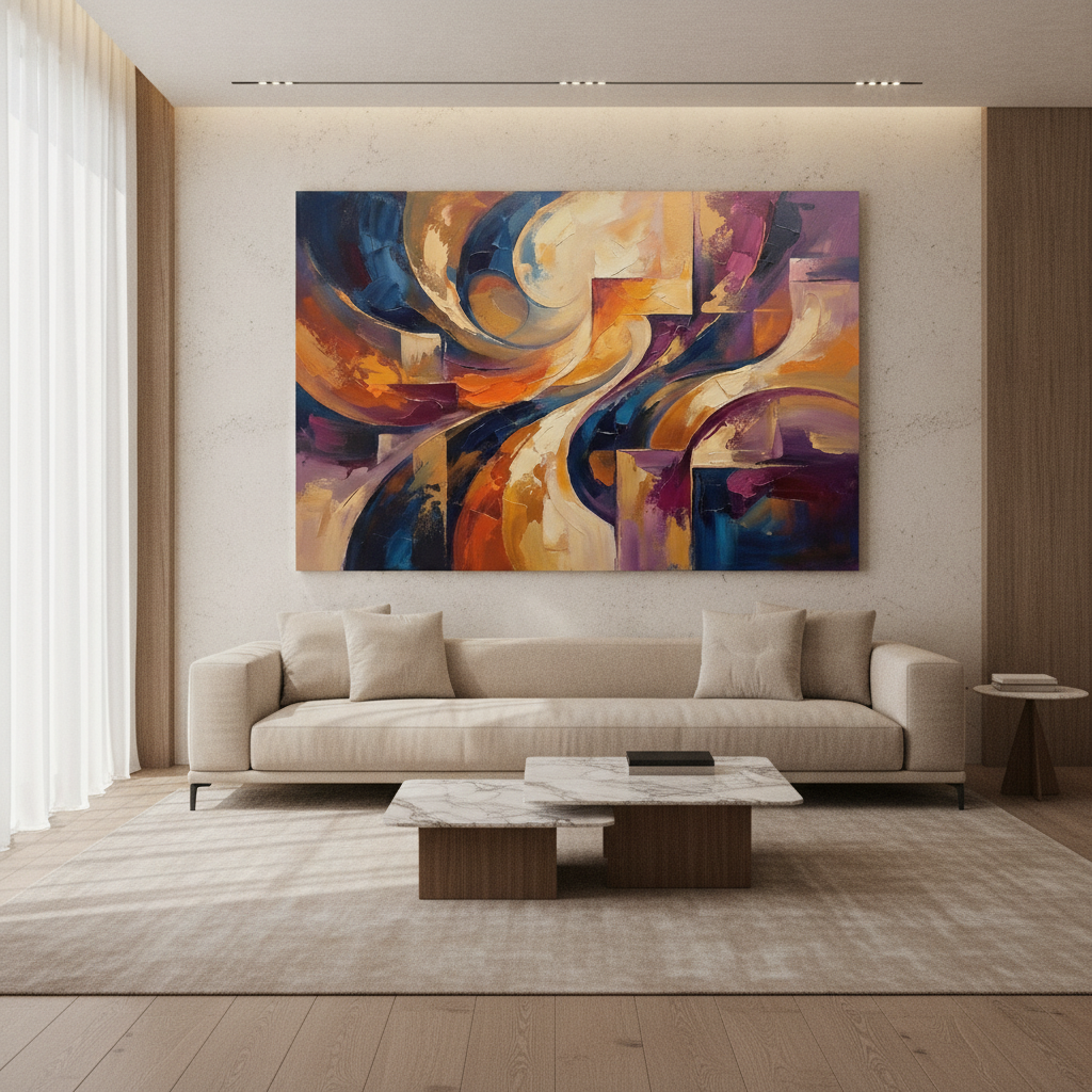 Purple Blue & Gold Swirl Abstract Painting