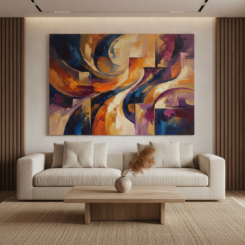 Purple Blue & Gold Swirl Abstract Painting