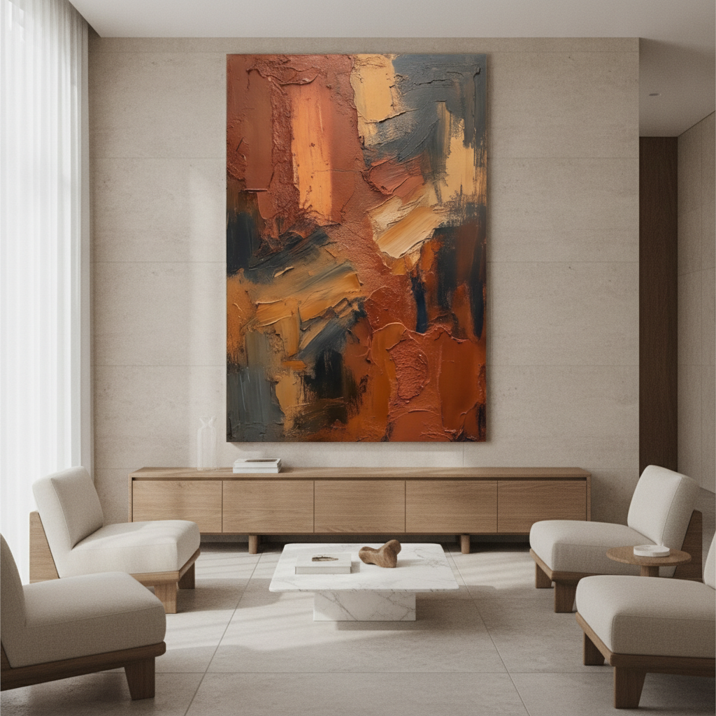 Terracotta Sienna & Navy Abstract Painting