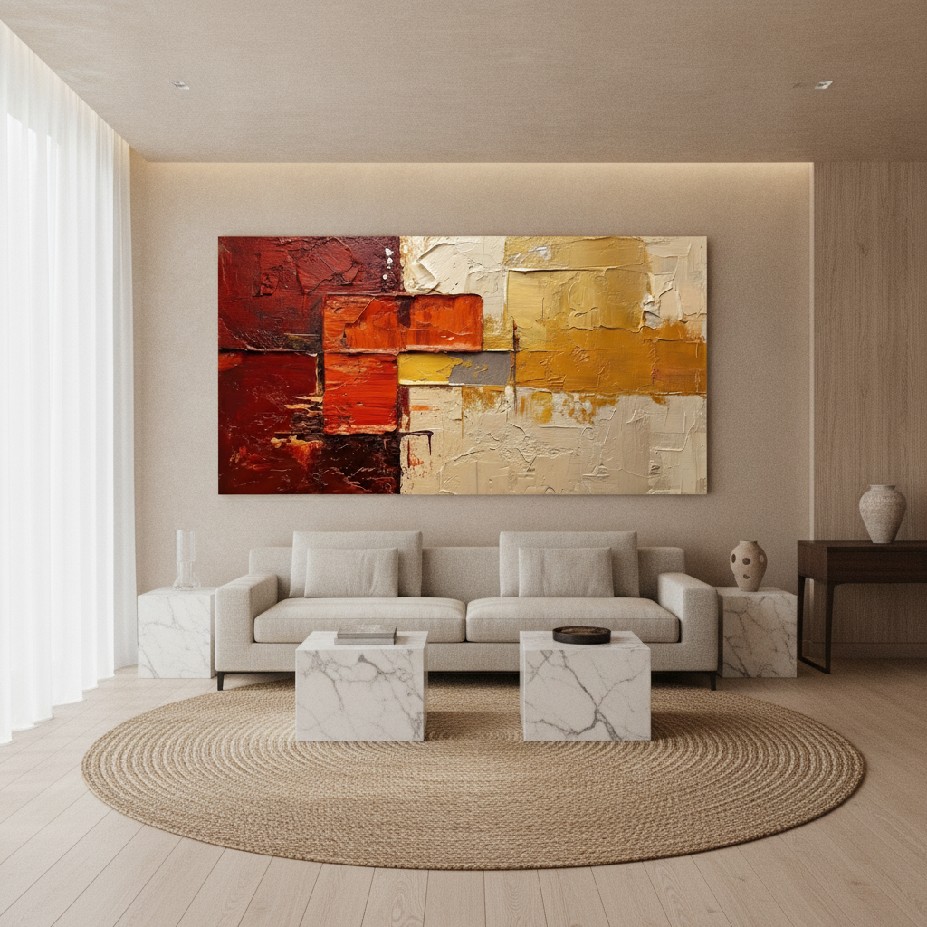 Red Burgundy & Gold Abstract Block Painting