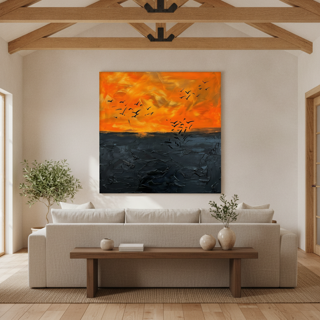 Orange Sunset & Black Sea Abstract Painting
