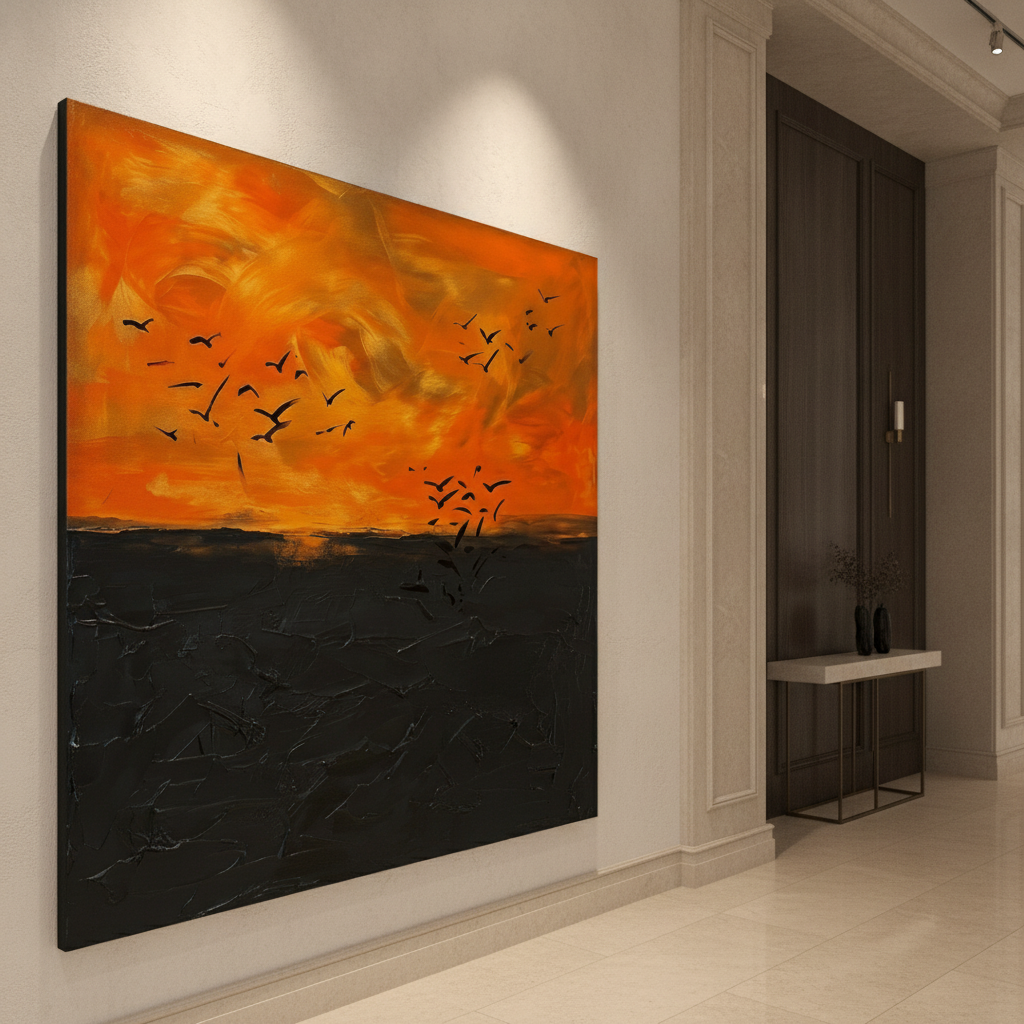 Orange Sunset & Black Sea Abstract Painting