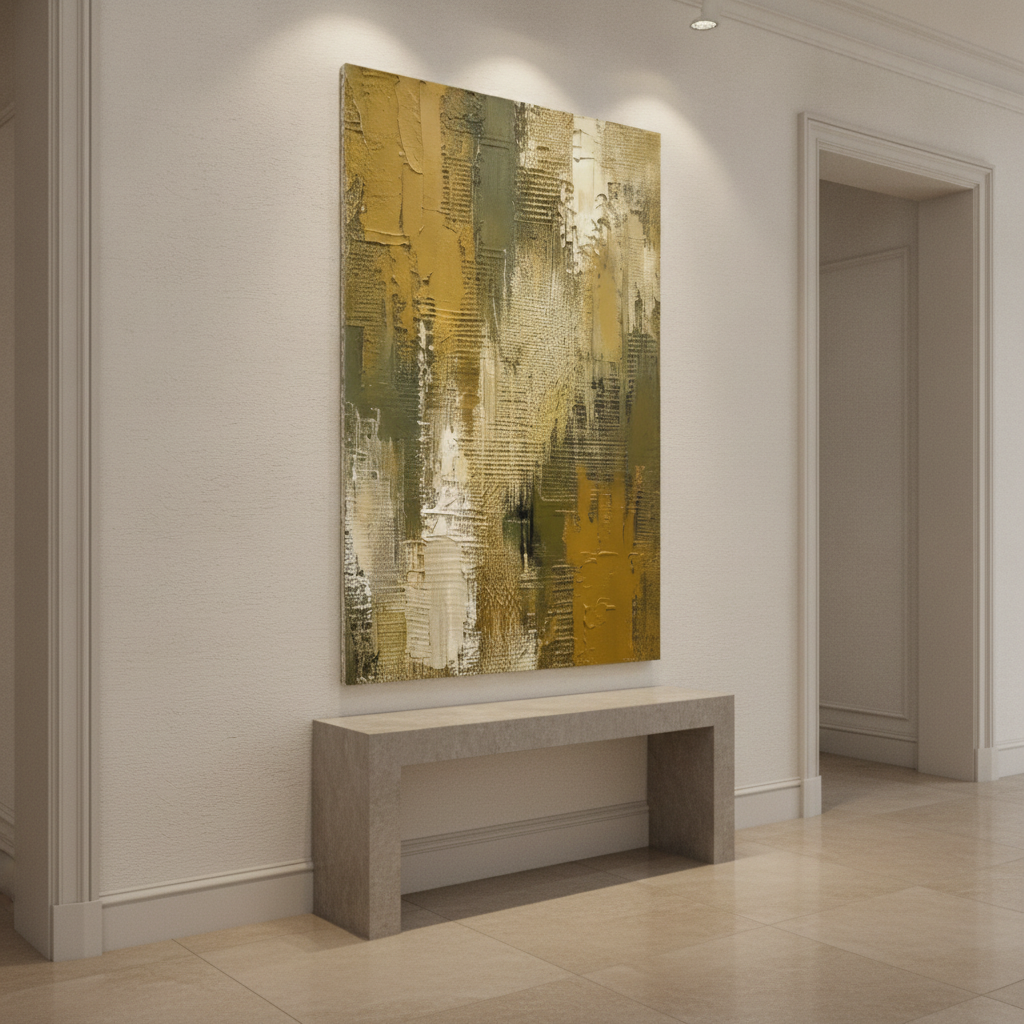 Olive Gold & Khaki Vertical Textured Abstract Painting