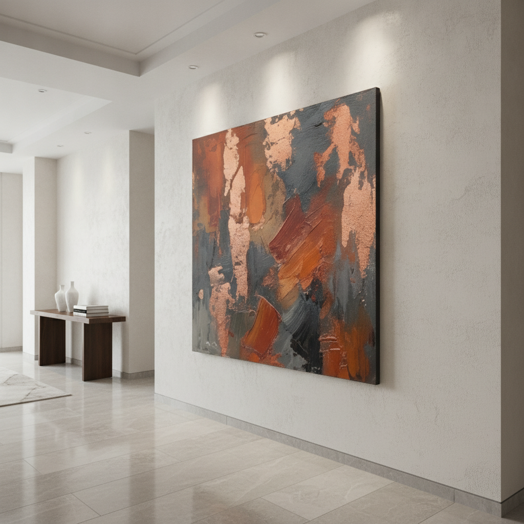 Copper Rose Gold & Grey Abstract Painting