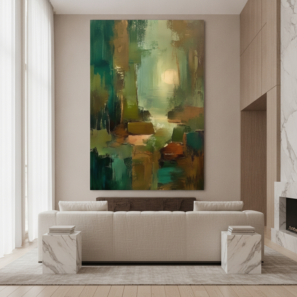 Teal Green & Brown Misty Abstract Painting