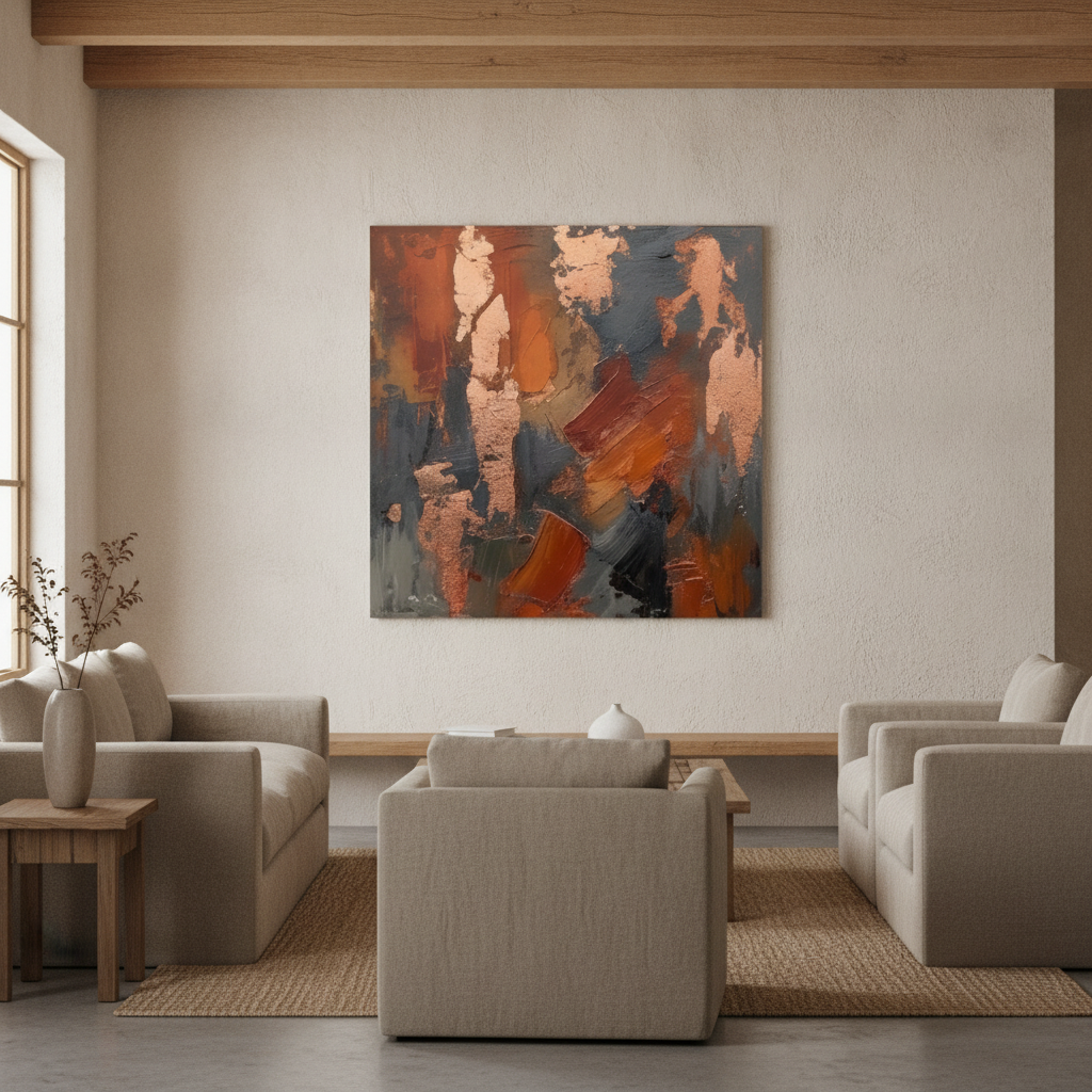 Copper Rose Gold & Grey Abstract Painting