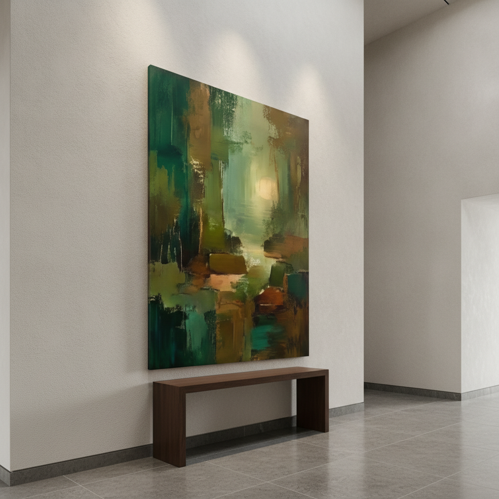 Teal Green & Brown Misty Abstract Painting
