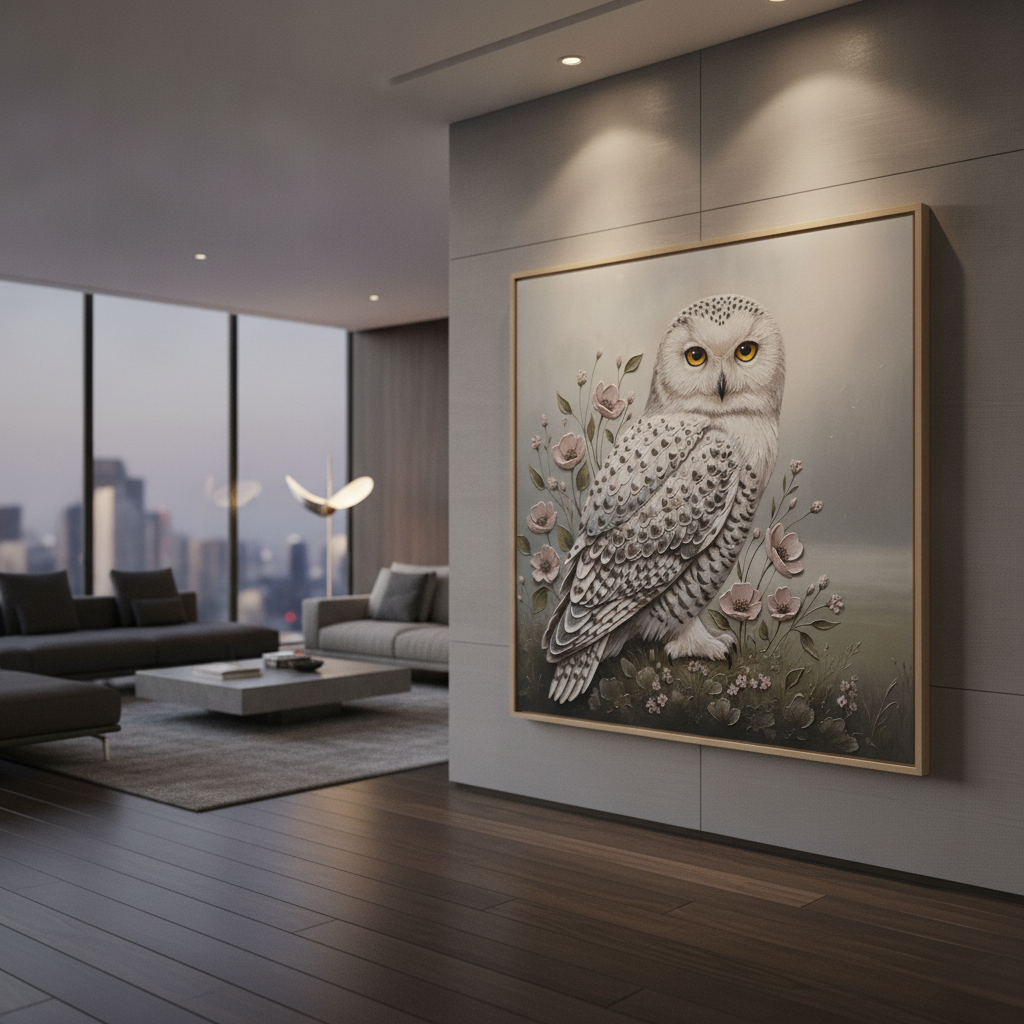 Snowy Owl Floral Painting