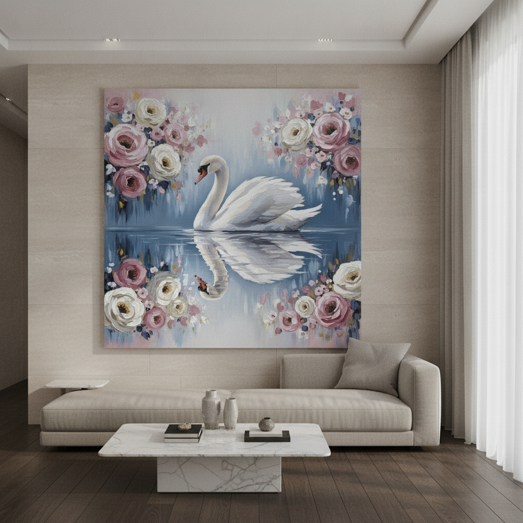 White Swan Rose Garden Painting