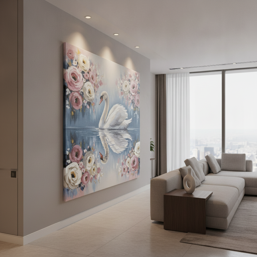 White Swan Rose Garden Painting