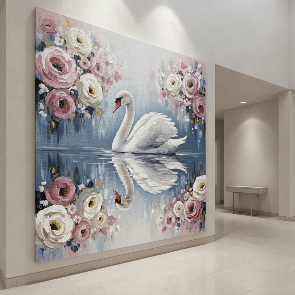White Swan Rose Garden Painting
