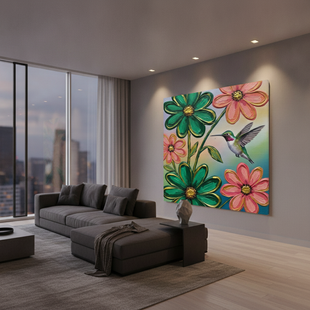 Hummingbird Daisy Garden Painting