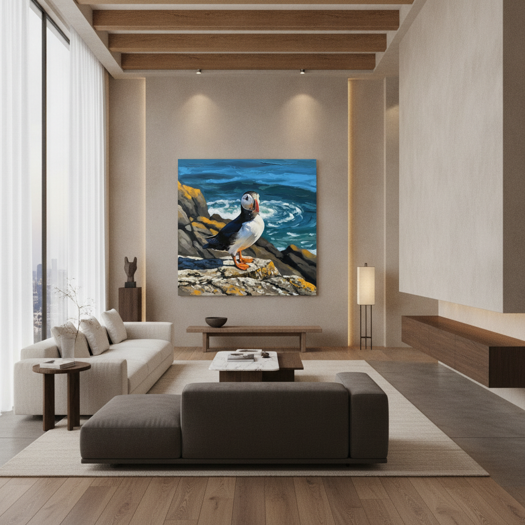 Puffin Ocean Cliff Painting
