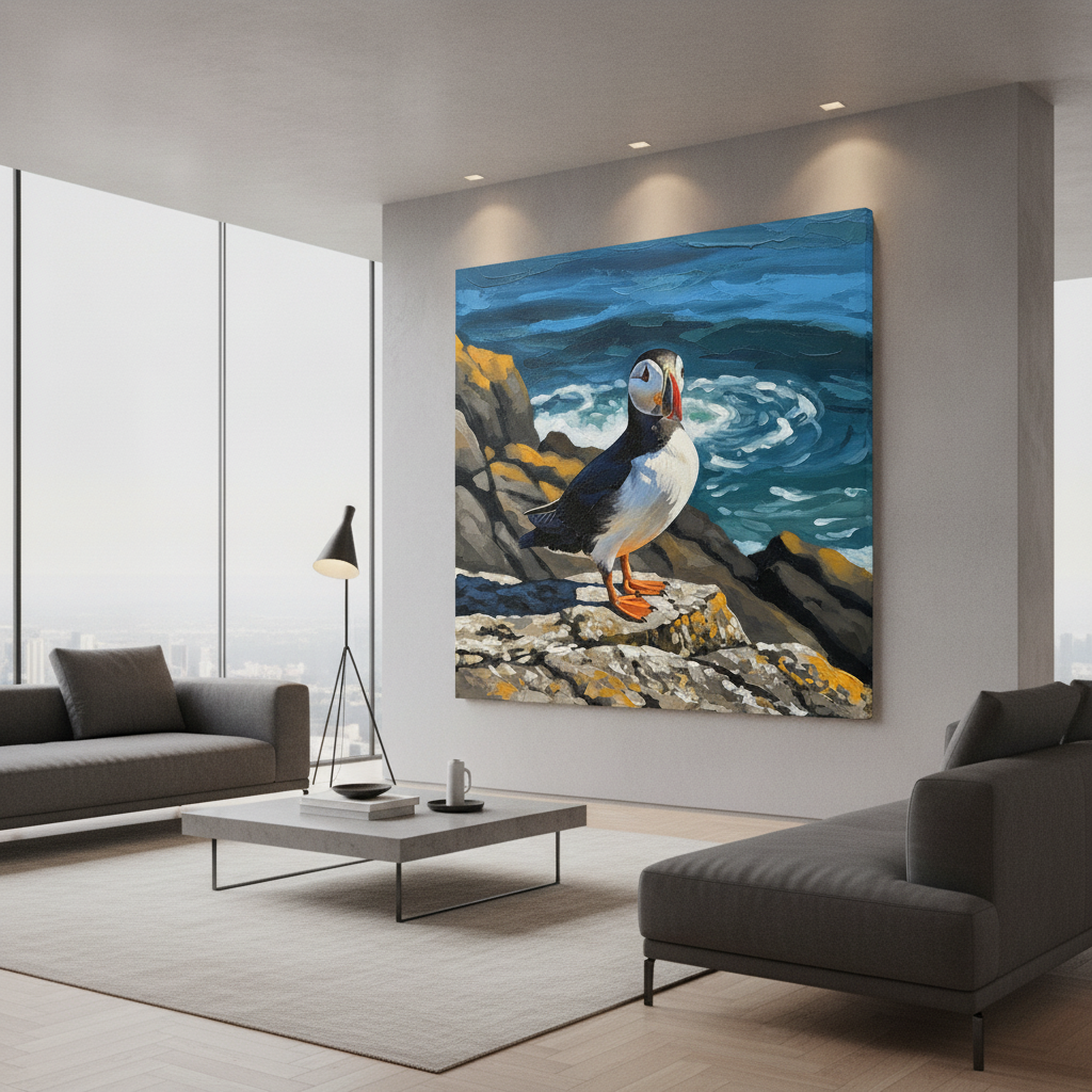 Puffin Ocean Cliff Painting