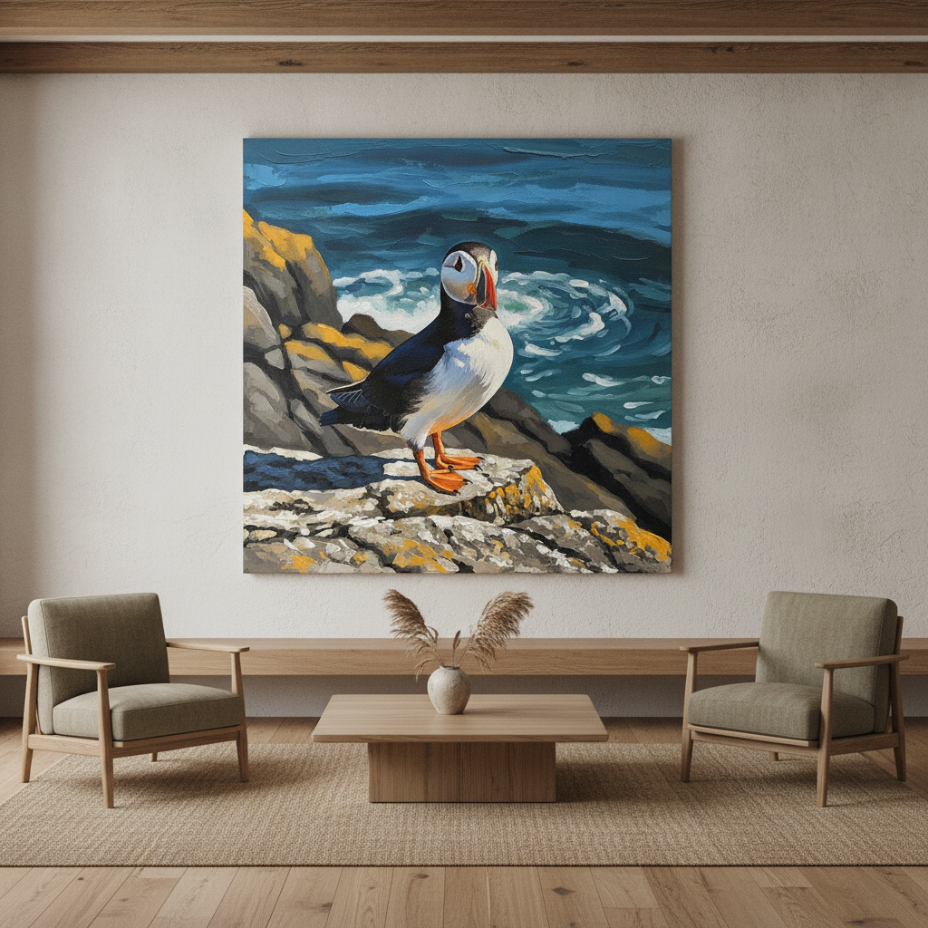 Puffin Ocean Cliff Painting