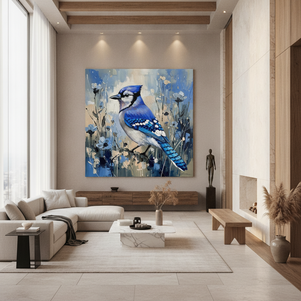 Blue Jay Wildflower Painting