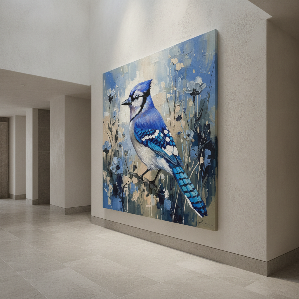 Blue Jay Wildflower Painting