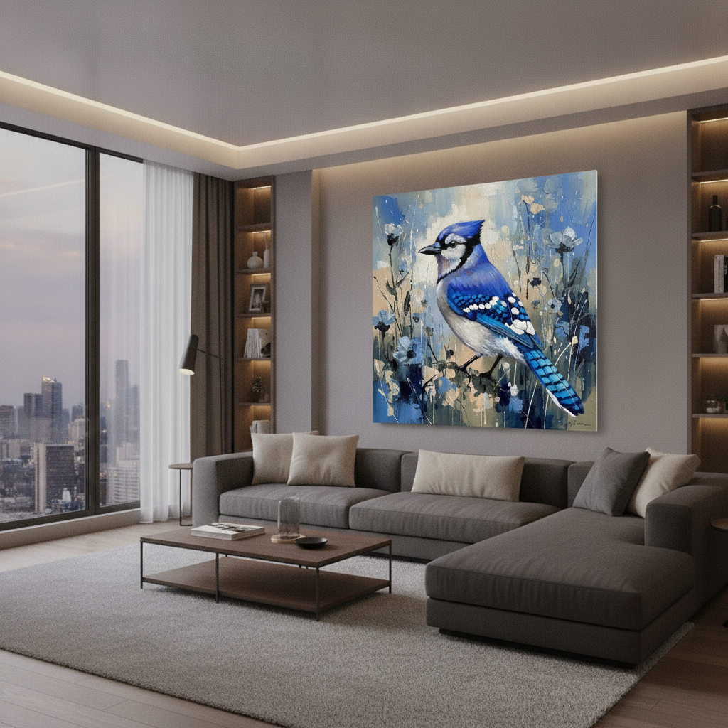 Blue Jay Wildflower Painting