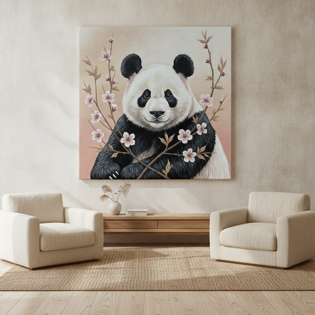 Panda Cherry Blossom Painting