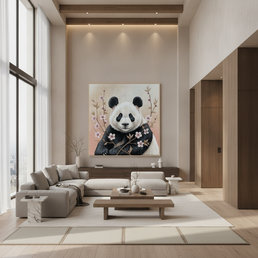Panda Cherry Blossom Painting