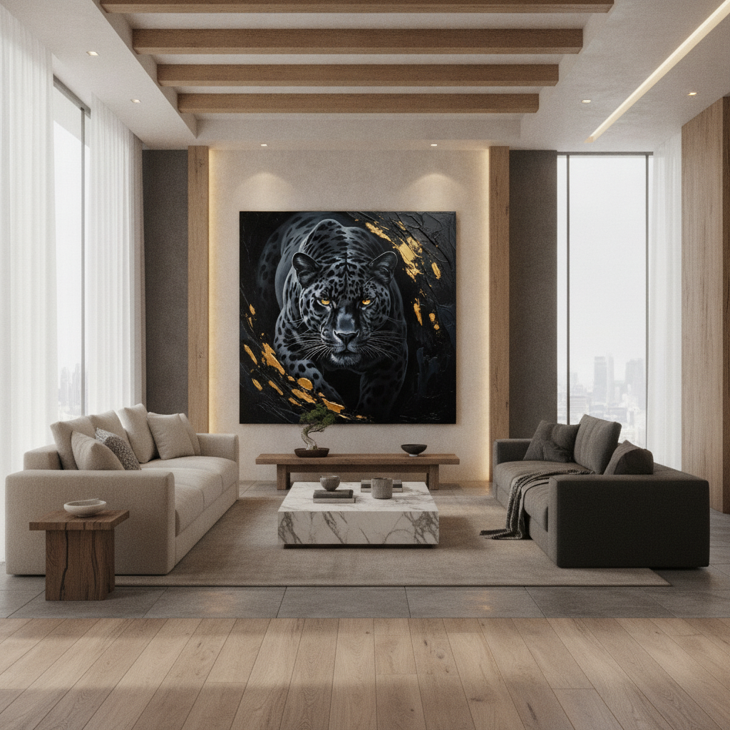 Black Leopard Gold Painting