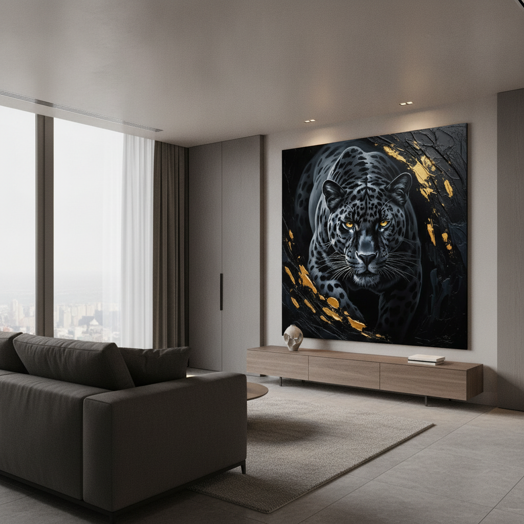 Black Leopard Gold Painting