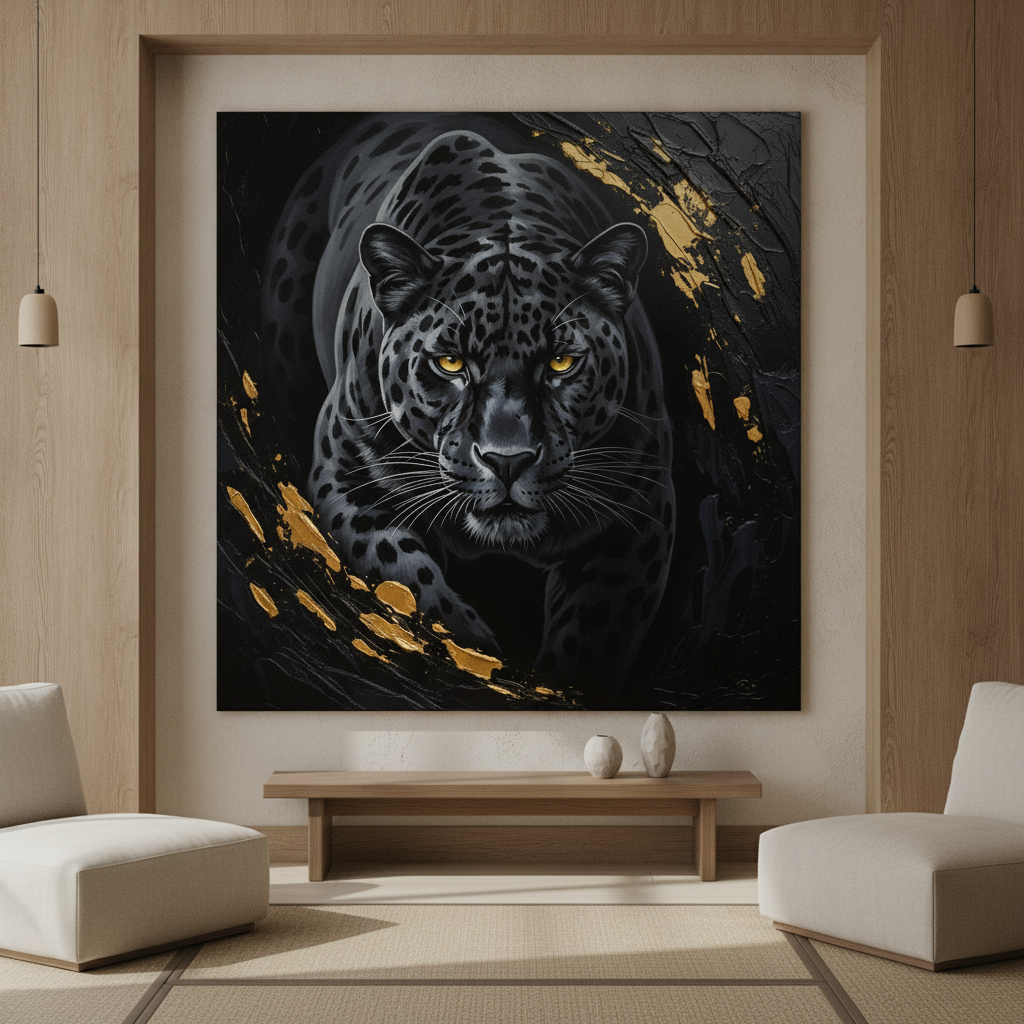 Black Leopard Gold Painting