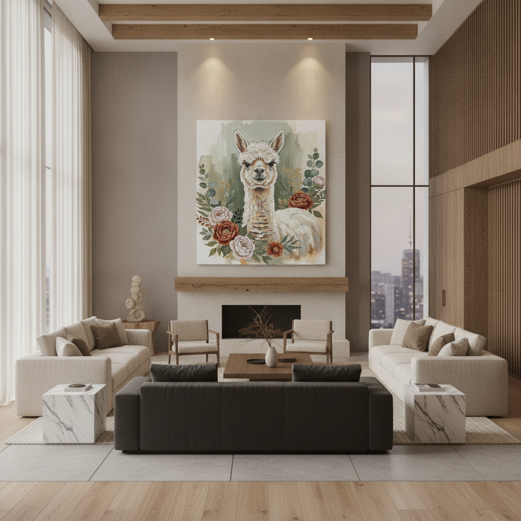 Alpaca Floral Wreath Painting