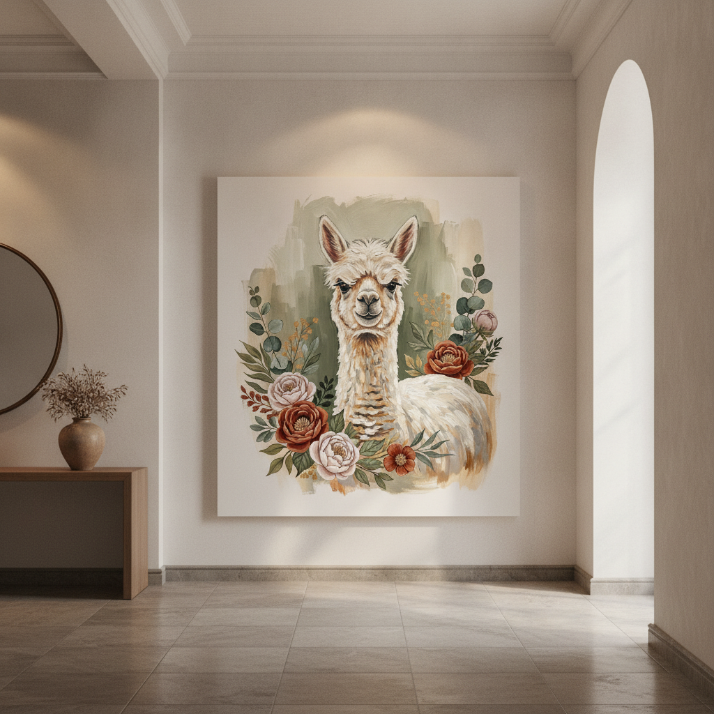 Alpaca Floral Wreath Painting