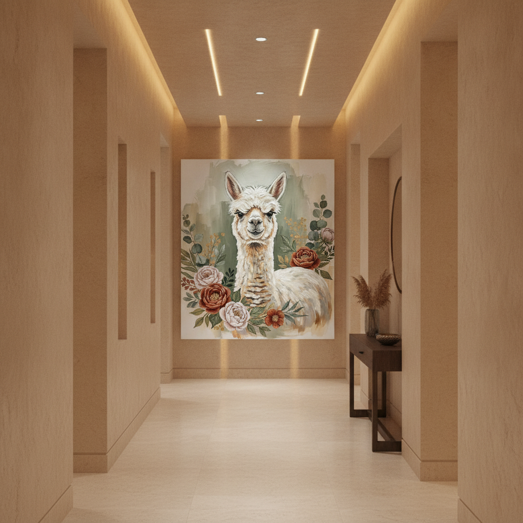 Alpaca Floral Wreath Painting