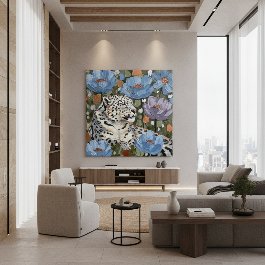 Snow Leopard Floral Painting