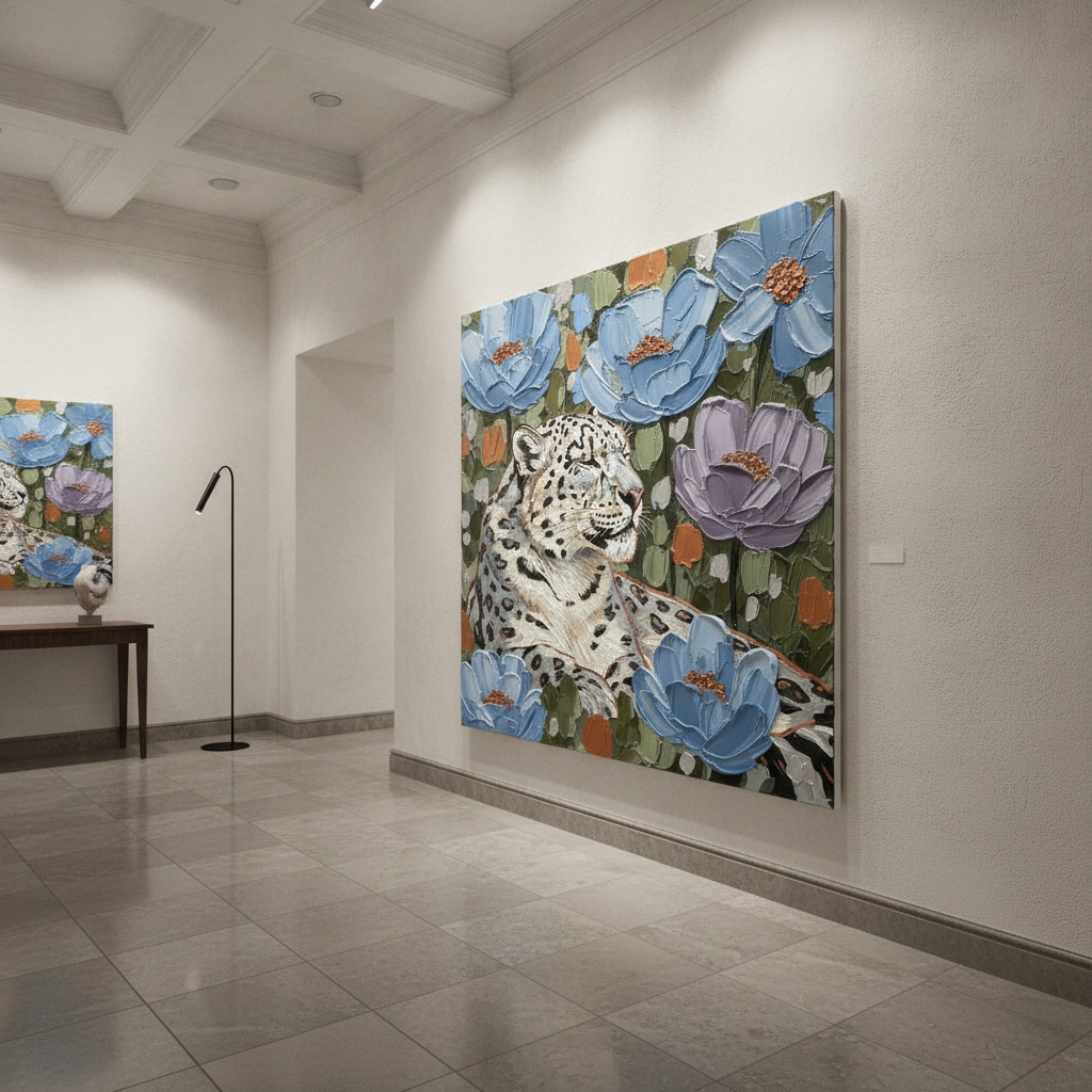 Snow Leopard Floral Painting