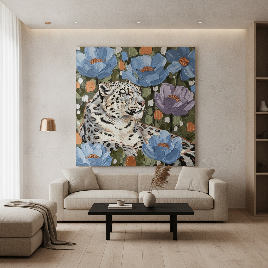 Snow Leopard Floral Painting