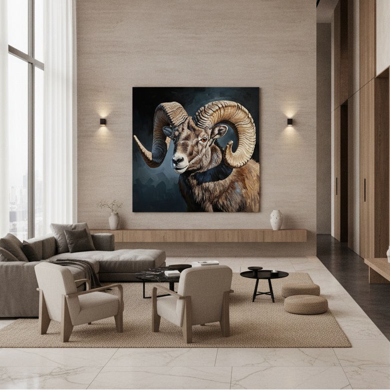 Bighorn Ram Portrait Painting