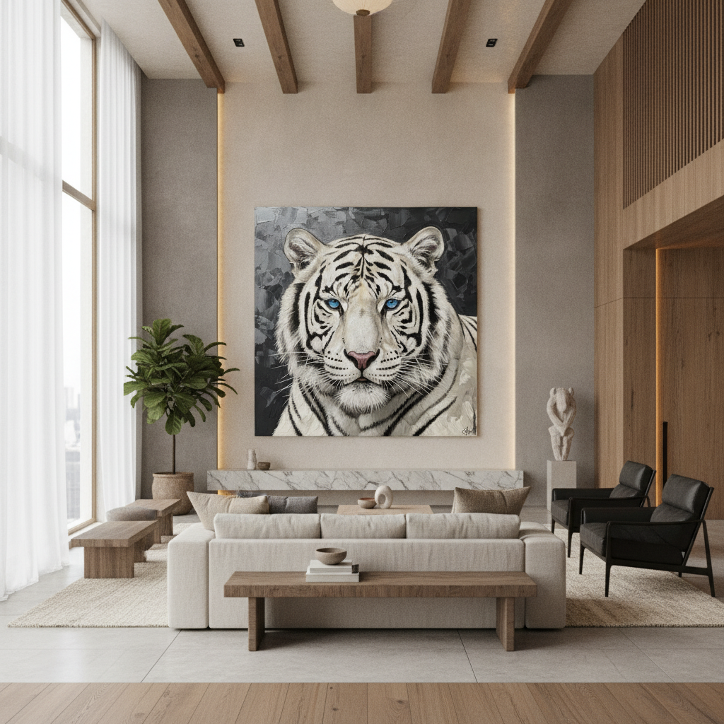 White Tiger Blue Eyes Painting