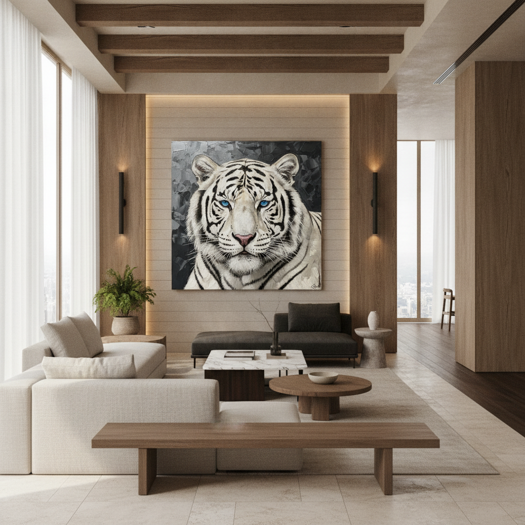 White Tiger Blue Eyes Painting
