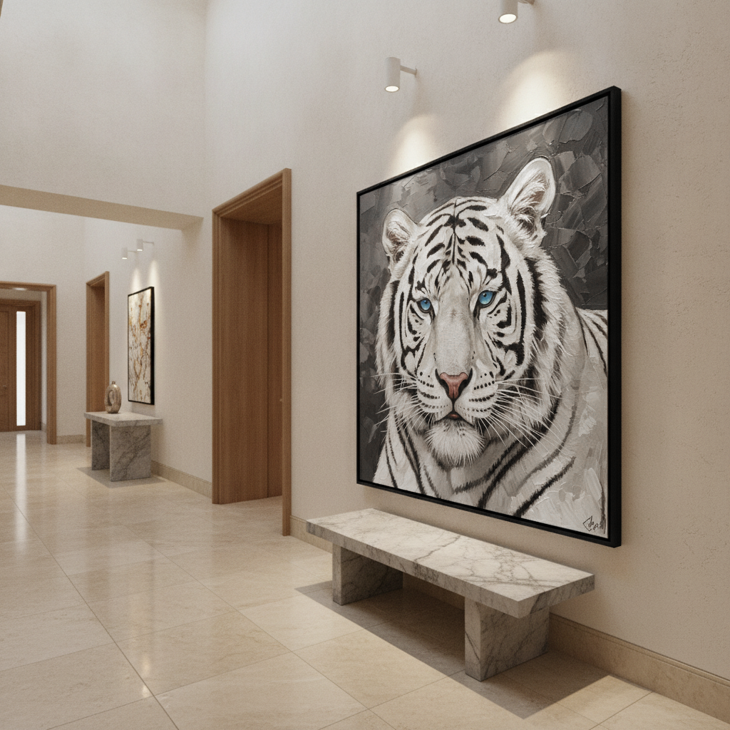 White Tiger Blue Eyes Painting