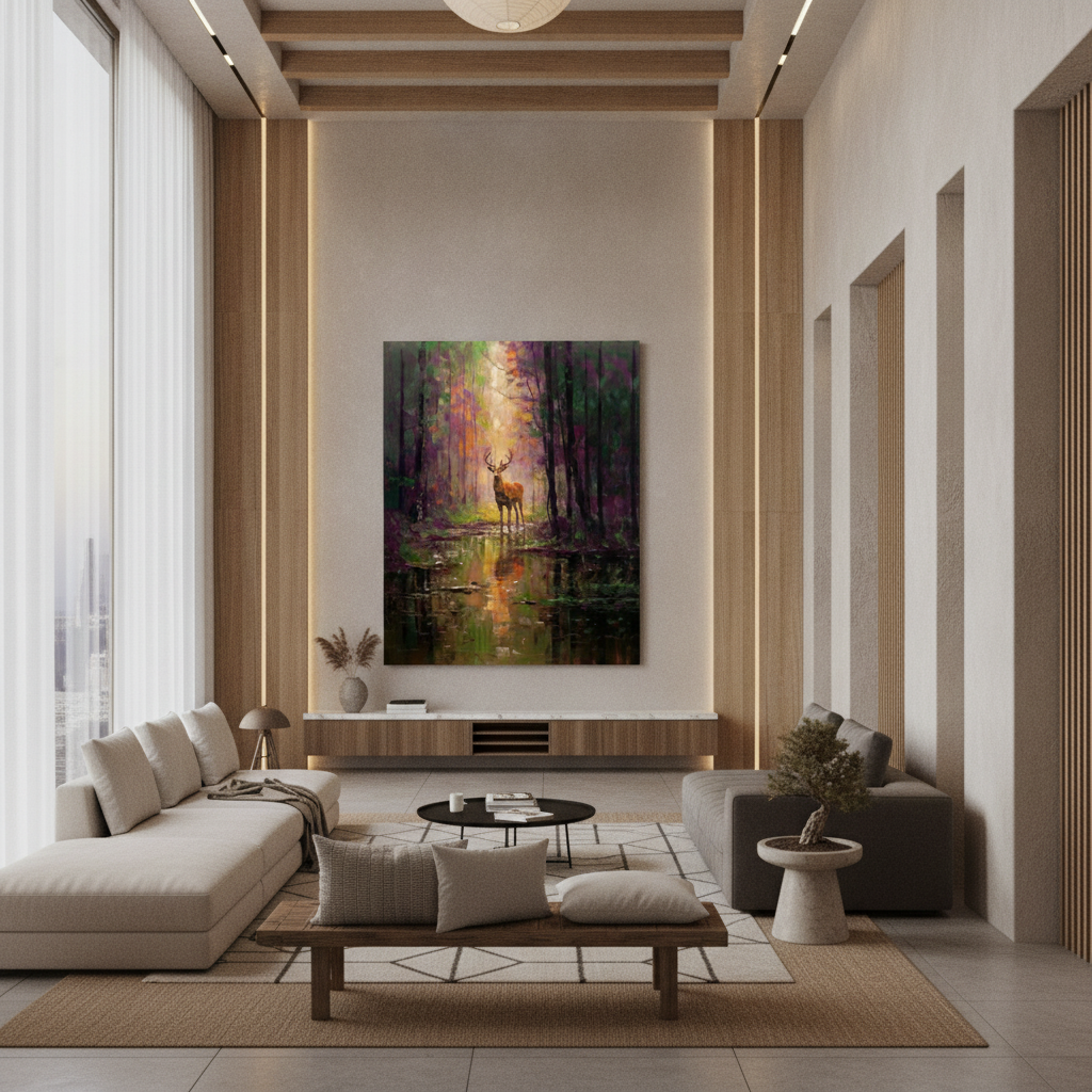 Deer Forest Reflection Painting