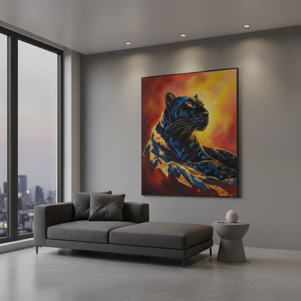 Black Panther Gold Leaf Painting