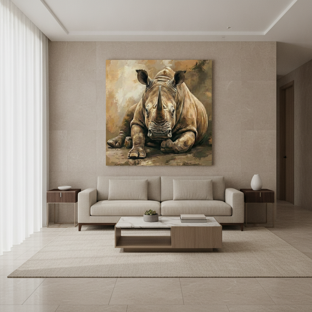 Rhino Resting Portrait Painting