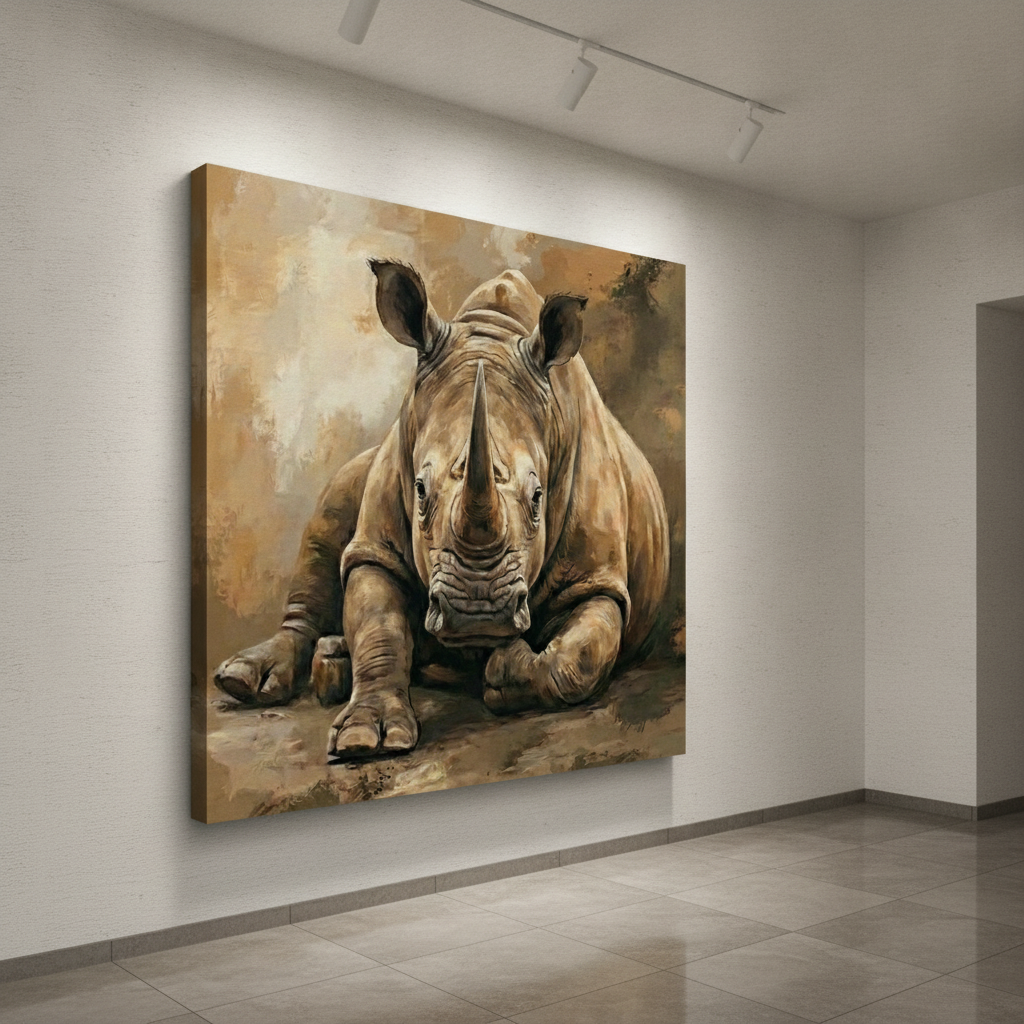 Rhino Resting Portrait Painting