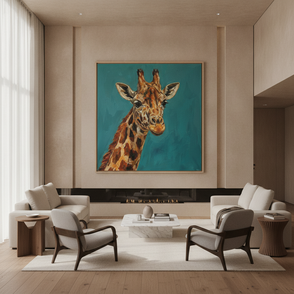 Giraffe Portrait Teal Painting