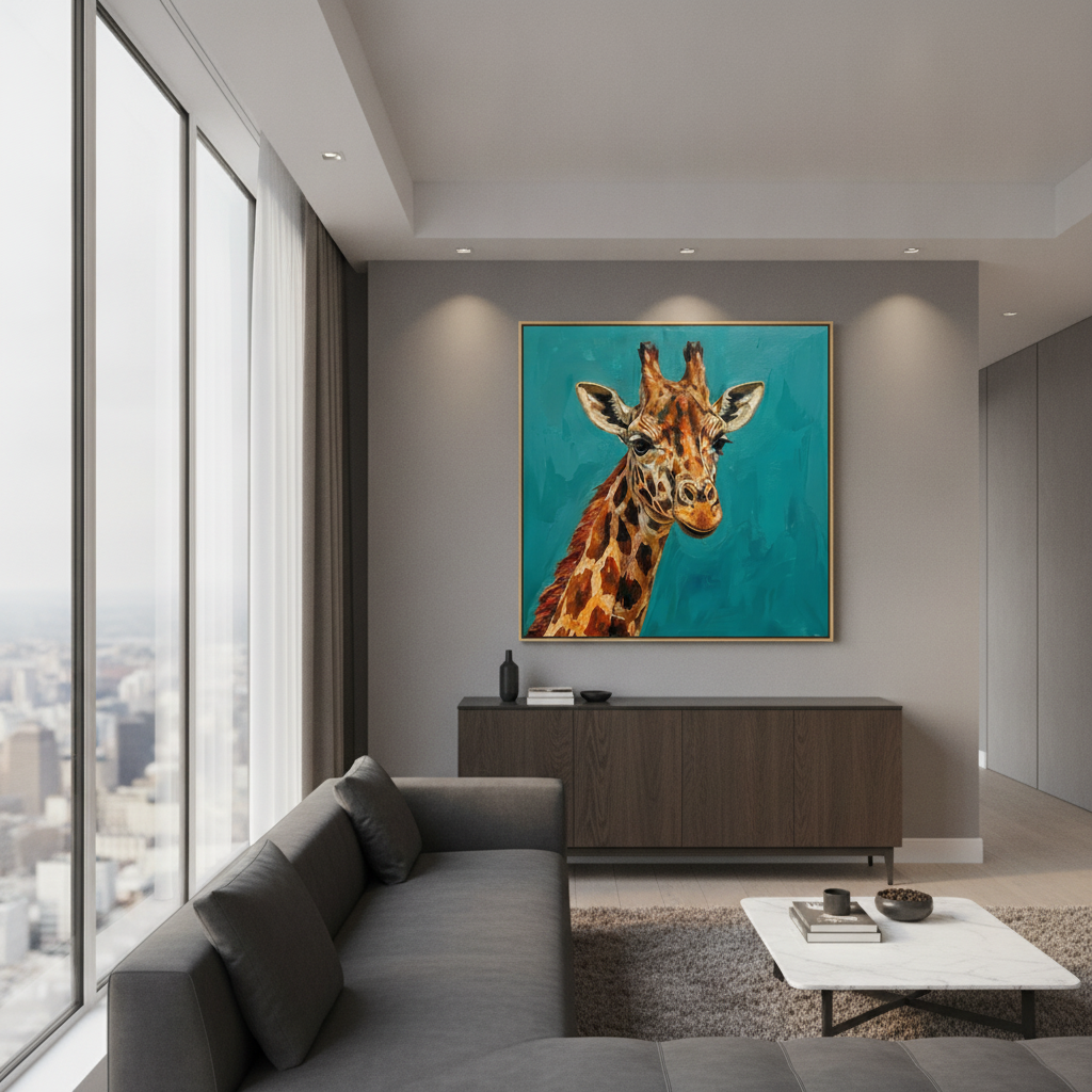 Giraffe Portrait Teal Painting