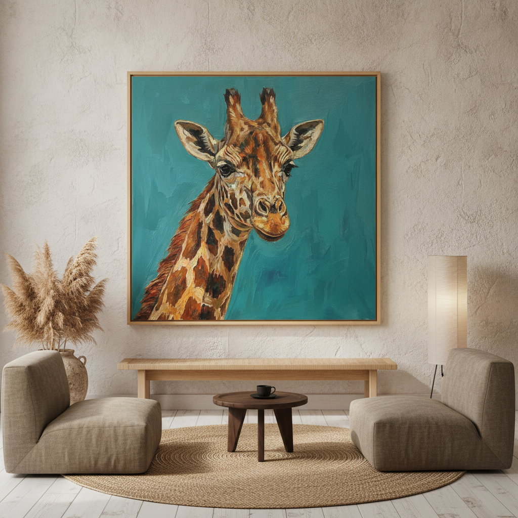 Giraffe Portrait Teal Painting