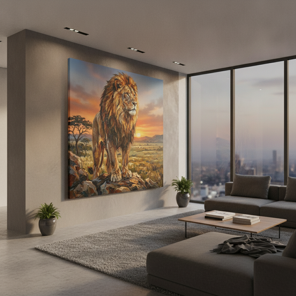 Lion Sunset Savanna Painting