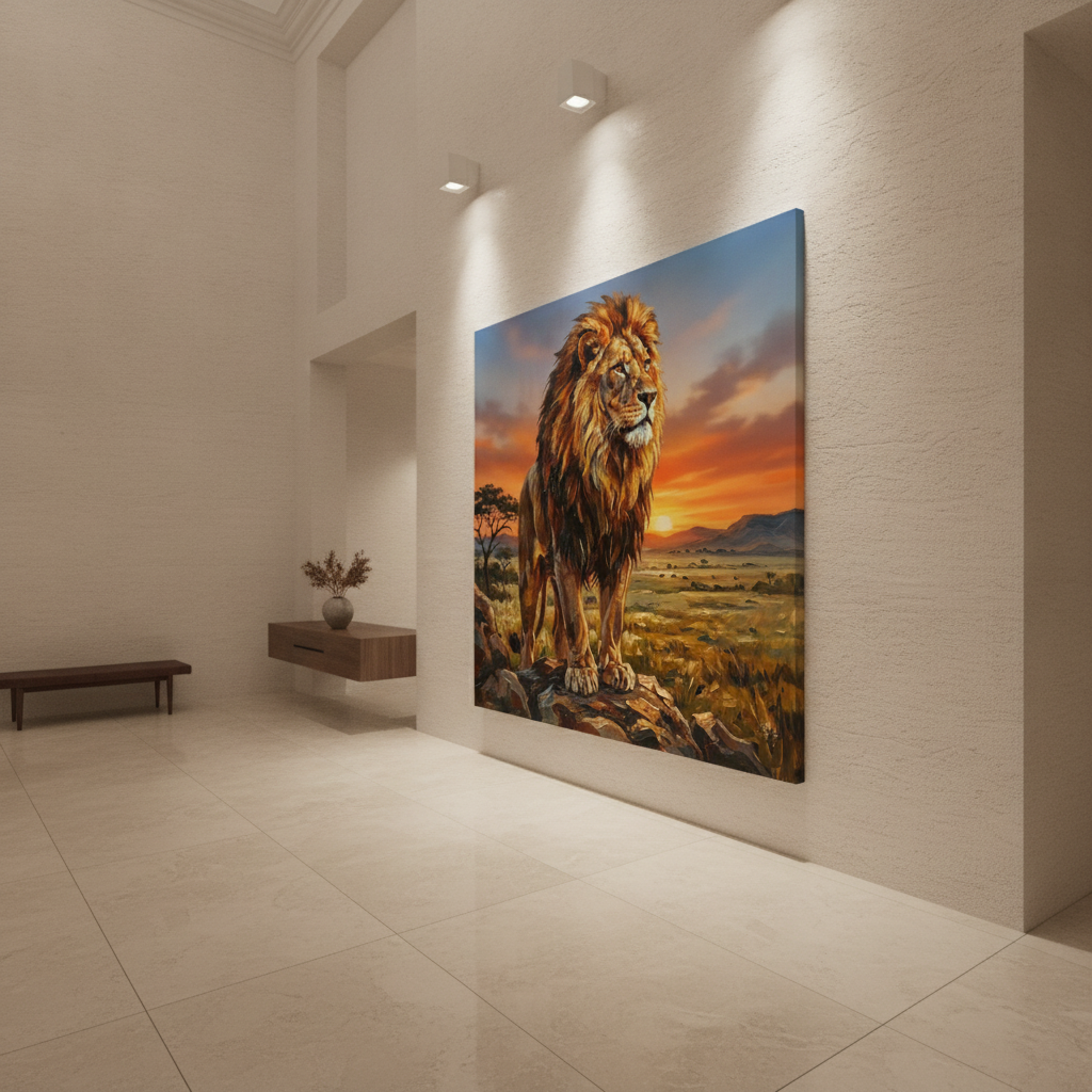 Lion Sunset Savanna Painting