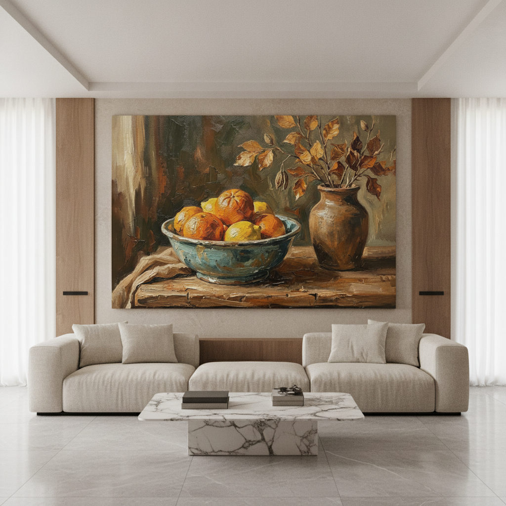 Autumn Citrus Bowl & Dried Leaves