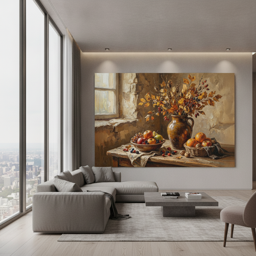Harvest Window with Autumn Fruits