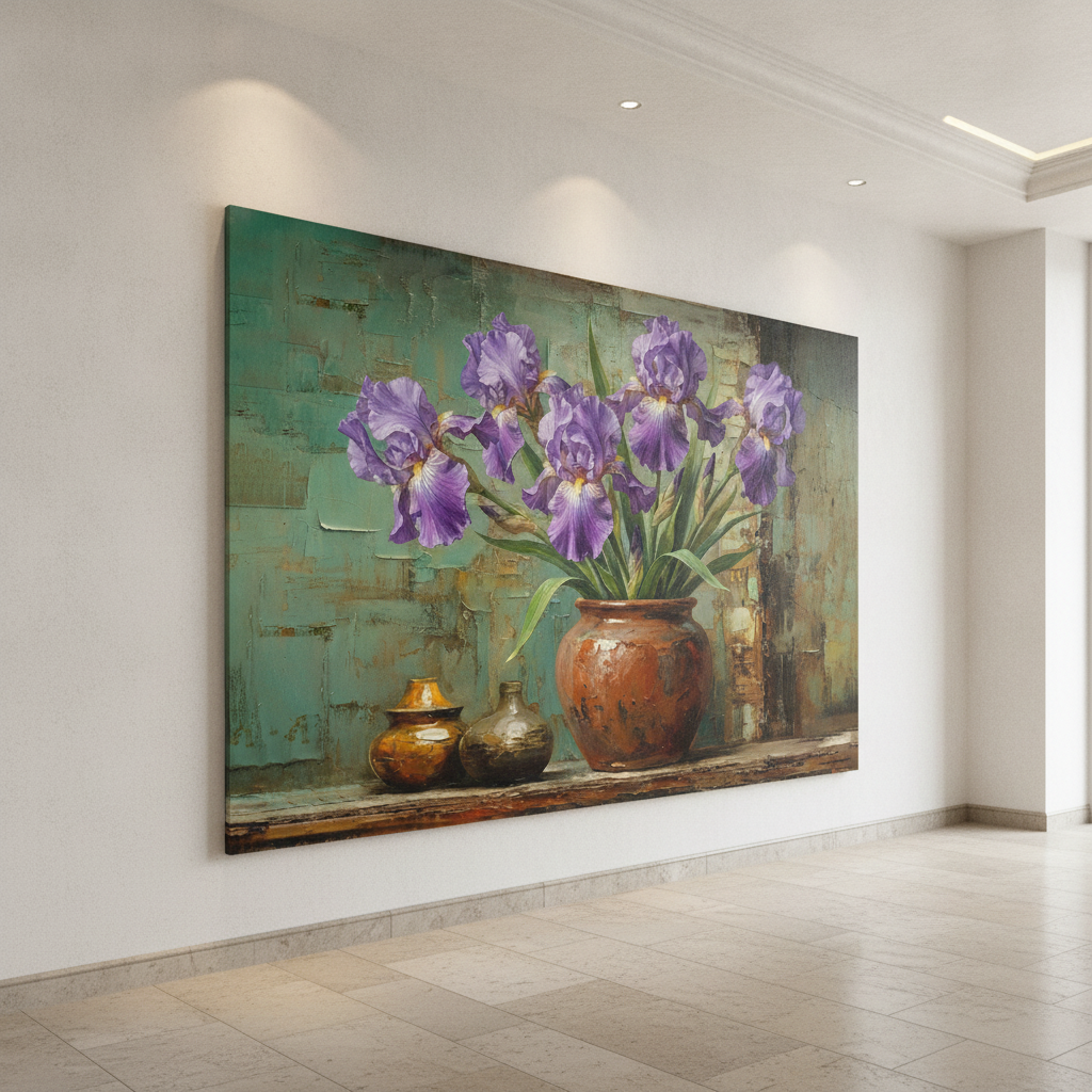 Purple Iris Bouquet in Copper Pot