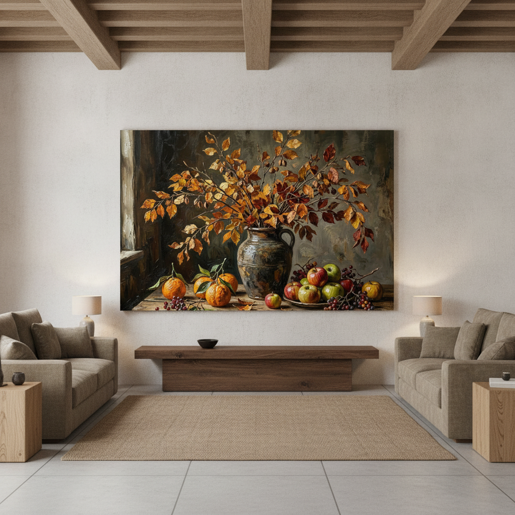 Dried Leaf Branches with Oranges & Apples